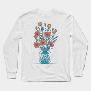 Orange Flowers in a Mason Jar Long Sleeve T-Shirt